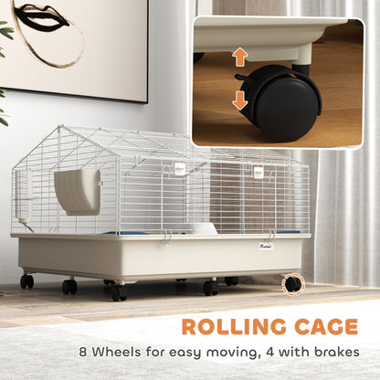 The Movable Mansion: Rolling Small Animal Cage with Feeding Essentials