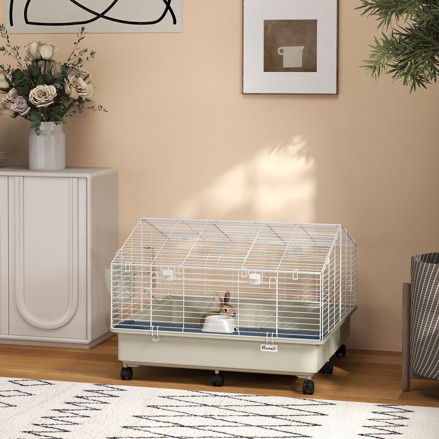 The Movable Mansion: Rolling Small Animal Cage with Feeding Essentials