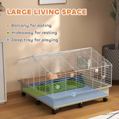 The Movable Mansion: Rolling Small Animal Cage with Feeding Essentials